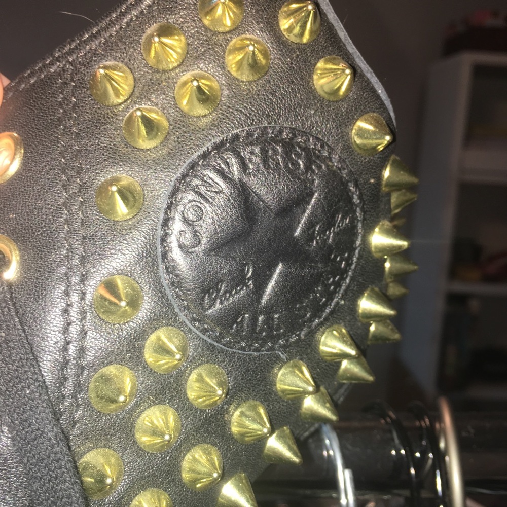 black leather converse gold studs high top